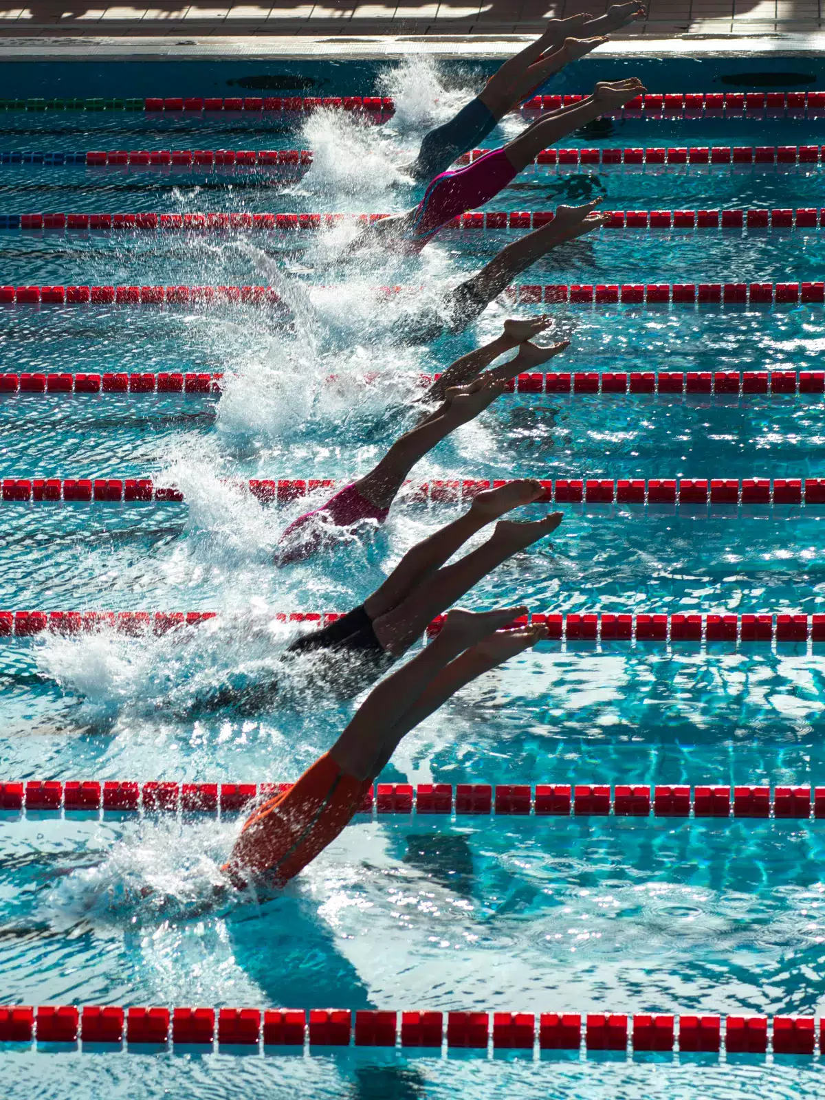 Patrimoine Decathlon : photographie de nageurs plongeant dans une piscine